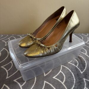 Coach Women's Gold Slip-On Heels Sz 9